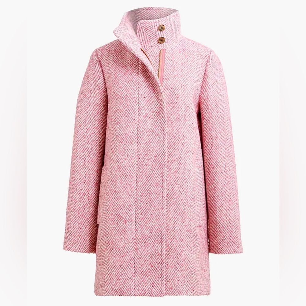 J. Crew Women’s 4 Pink Herringbone Tweed Chevron City Coat Jacket - Picture 1 of 13